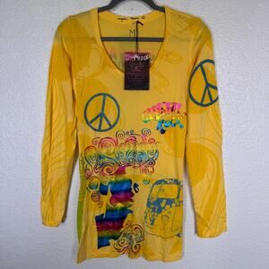Christian Audigier Crystal Rock Shirt Womens Medium Hippie Free Spirit Y2K Top